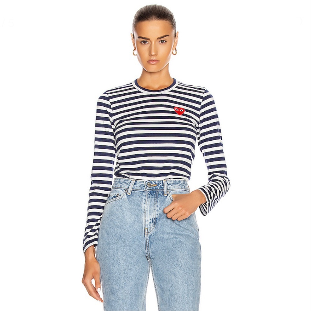Comme des Garçons PLAY Stripe Red Heart Tee